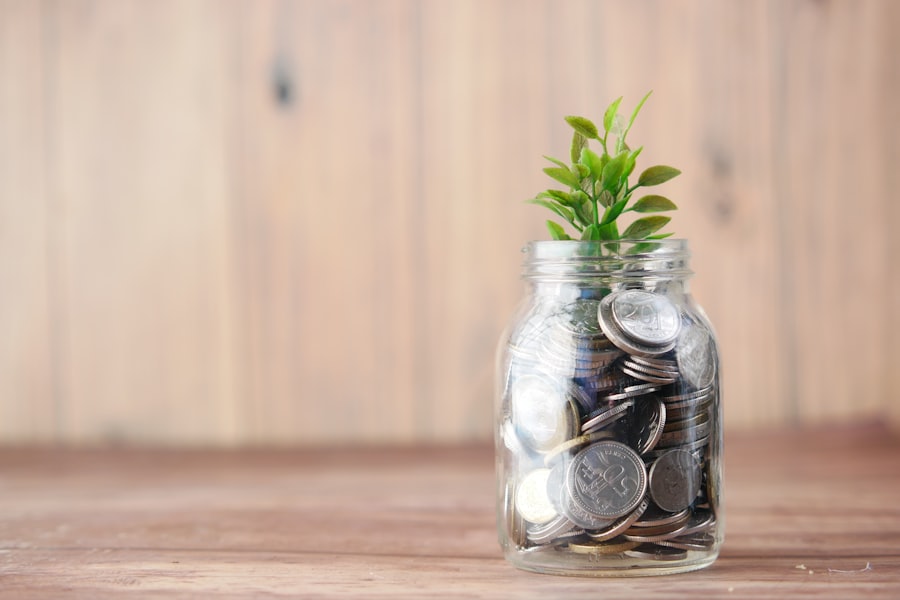 A jar of coins saved toward a goal